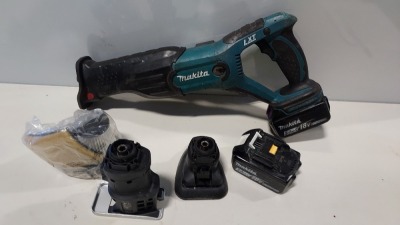 1 X MAKITA DJR181 SAW. COMES WITH 2 BATTERIES (5AH & 3AH), CHARGER AND VARIOUS ATTACHMENTS