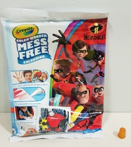 54 X BRAND NEW CRAYOLA INCREDIBLES 2 COLOUR WONDER MESS FREE COLOURING PAPER & 5 MARKER PACKS - IN 3 CARTONS