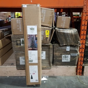 10 PIECE CHRISTMAS TREE LOT CONTAINING 2.1 M PRE-LIT RIDGEMERE PINE TREE , 2.4 M GENEVA PINE TREE , 2.1 M CASHMERE FIR TREE , 1.2 M PRE-LIT NEEDLE PINE , 1.5 M FIBRE OPTIC TREE ETC - IN 10 BOXES ( NOTE : ALL CUSTOMER RETURNS - SOME FAULTY/ UNDELIVERED GO