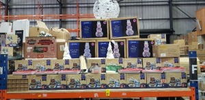 100 + PIECE CHRISTMAS DECORATION LOT CONTAINING 90 CM MULTI-ACTION SNOWMAN , 23 CM LED WINTER SCENE , 23 PIECE CLASSIC TRAIN SET , SET OF 10 TAPER CANDLES , SCENTED CANDLE IN RIBBED GLASS WITH LID , LARGE AMOUNT OF TRAYS FOR NUTS / SWEETS / ETC - ON A F