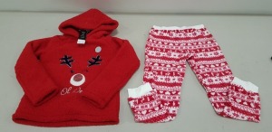 40 X BRAND NEW SETS OF 2 CHRISTMAS PYJAMAS SET INCLUDING JUMPERS AND PYJAMAS BOTTOMS IN VARIOUS SIZES TO INCLUDE 10-11 / 12-13