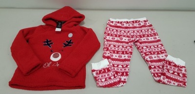 40 X BRAND NEW SETS OF 2 CHRISTMAS PYJAMAS SET INCLUDING JUMPERS AND PYJAMAS BOTTOMS IN VARIOUS SIZES TO INCLUDE 10-11 / 12-13