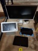 4 PIECE TECH LOOT CONTAINIG SAMSUNG MONITOR ( S27E39IH) INCLUDES POWER CABLE , FUSION PLUS TABLETS WITH WINDOWS 10 AND INTEL , AND 1 X UNBRANDED TABLET ON METAL CLOVER STAND ,