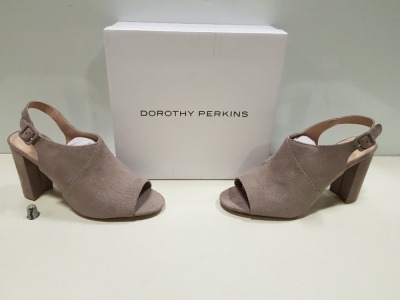 24 X BRAND NEW DOROTHY PERKINS TAUPE SAVO HEELED SANDALS UK SIZE 4 RRP-£28.00 TOTAL RRP-£672.00