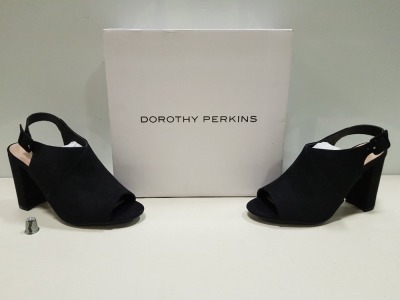 16 X BRAND NEW DOROTHY PERKINS BLACK SAVO HEELED SANDALS UK SIZE 4 RRP-£28.00