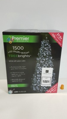 5 X BRAND NEW PREMIER 1500 LED MULTI-ACTION TREEBRIGHTS WITH GREEN CABLE - FOR INDOOR / OUTDOOR USE - ( 37.5 M LIT LENGTH + 10 M LEAD CABLE - COMES IN 5 BOXES