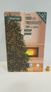 5 X BRAND NEW PREMIER 1000 LED TREEBRIGHTS - 25 M LIT LENGTH FOR INDOOR / OUTDOOR USE AND WITH TIMER FUNCTION - IN 5 BOXES 3 X VINTAGE GOLD LED 2 X WARM WHITE LED