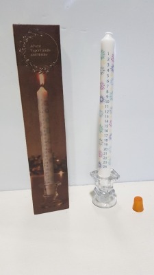 72 X BRAND NEW LAKELAND ADVENT TAPER CANDLE AND HOLDER - SIZE APPROX 5.5CM X 29 CM H - IN 3 BOXES