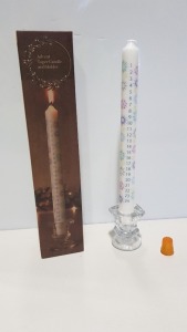 72 X BRAND NEW LAKELAND ADVENT TAPER CANDLE AND HOLDER - SIZE APPROX 5.5CM X 29 CM H - IN 3 BOXES