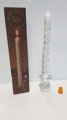 60 X BRAND NEW LAKELAND ADVENT TAPER CANDLE AND HOLDER - SIZE APPROX 5.5CM X 29 CM H - IN 2 BOXES