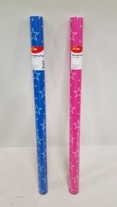 480 X BRAND NEW WRAPPING PAPER ( 2M - 69 CM APPROX ) - COMES IN 2 COLOURS - BLUE AND PINK - IN 20 BOXES ( HALF A PALLET)