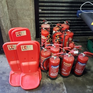 19 X FIRE EXTINGUISHERS & 4 F/E HOLDERS