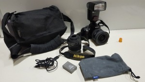 NIKON DIGITAL CAMERA D3000 WITH A SPEEDLITE Di622 FLASH UNIT, NIKON DX AF-S NIKKOR 18-55 LENS, SIGMA 10-22MM LENS, CASE, SPARE BATTERY (NOTE CAMERA HAS DAMAGE ON CORNER)