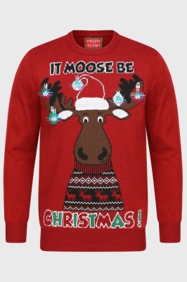 24 X BRAND NEW LIGHT UP MOOSE BE MERRY CHRISTMAS JUMPERS IN BLUE SIZE LARGE