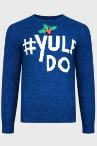 32 X BRAND NEW YULE DO UNISEX BLUE CHRISTMAS JUMPERS IN SIZES - S-11 - M-13 - L-12 - XL-3 - XXL-3