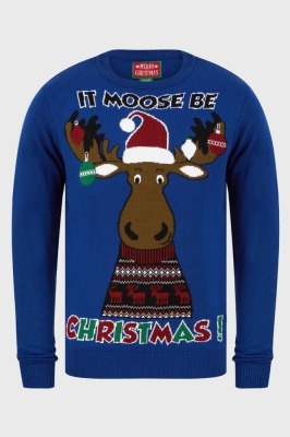 27 X BRAND NEW IT MOOSE BE BLUE CHRISTMAS JUMPERS IN SIZES S-13 - M-8 - L-6 -