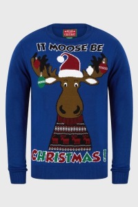 38 X BRAND NEW MIXED CLOTHING LOT CONTAINING LIGHT UP IT MOOSE BE BLUE CHRISTMAS JUMPERS IN SIZE LARGE - 13 X BRAND NEW LIGHT UP IT MOOSE BE RED CHRISTMAS JUMPERS IN SIZE LARGE