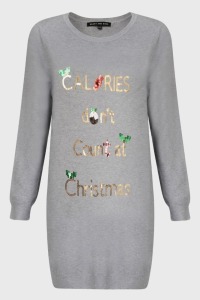 39 X BRAND NEW CALORIES DON’T COUNT AT CHRISTMAS SEQUIN JUMPERS IN GREY SIZE UK 8-13 - UK 12-26