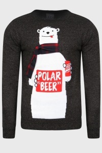 34 X BRAND NEW SEASONS GREETINGS 3D POLAR BEAR SCARF UNISEX CHRISTMAS JUMPERS IN BLACK AND GREY - S-1 - L-19 - XL-14