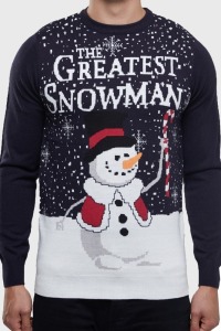 22 X BRAND NEW THE GREATEST SNOWMAN UNISEX CHRISTMAS JUMPERS IN NAVY SIZE MEDIUM -