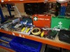 3 SHELF MIXED DIVING EQUIPMENT LOT TO INCLUDE FIRST AID KITS, DIVING GOGGLES, FLIP FLOPS, OCEAN THEMED BOOKS, FLIP-FLOPS, VARIOUS TRAYS, ETC - 3