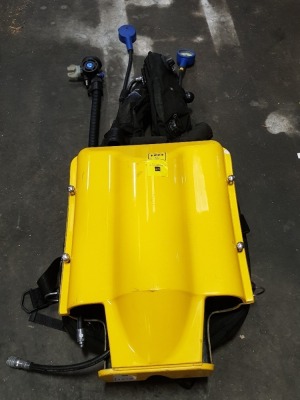 1 X BUDDY INSPIRATION REBREATHER CASE WITH HARNESS, REGULATOR AND BACK CASE (NO CARBON REMOVER / REBREATHER UNIT) AND 4 LARGE TRAYS OF VARIOUS DIVING FINS