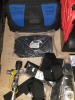 4 X LARGE TRAYS OF MIXED DIVING EQUIPMENT TO INCLUDE VARIOUS DIVING FINS, GLOVES, REGULATOR HOSES, WATERPROOF LED TORCHES, BEAVER CYLINDER MESH, ETC - 6