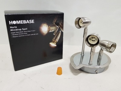 30 X BRAND NEW HOMEBASE NORTE MINIDROP SPOT CEILING LIGHT UNITS - BRUSHED CHROME FINISH - IN COLOUR BOXES (LOT IN 30 BOXES)