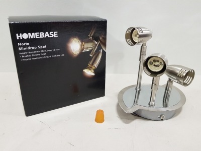 30 X BRAND NEW HOMEBASE NORTE MINIDROP SPOT CEILING LIGHT UNITS - BRUSHED CHROME FINISH - IN COLOUR BOXES (LOT IN 30 BOXES)