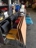 11 PIECE MIXED FURNITURE LOT TO INCLUDE 6 X CHAIRS IN VARIOUS COLOURS, 2 X STOOLS AND 3 X FOLDABLE WOOD TABLES