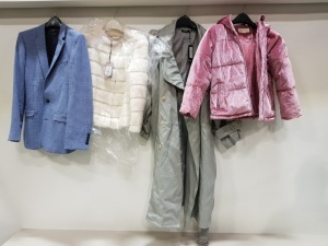 4 X PIECE MIXED CLOTHING LOT CONTAINING - 1 X MICHAEL KORS PINK COAT10/12 - 1 X COAST SAVANAH IVORY FAUX FUR JACKET SIZE 8 - RRP£125.00 - 1X ASOS CHECK BLAZER - 1X NASTY GAL FAUX LEATHER TRENCH COAT SIZE 8