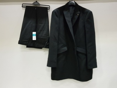 8 X PIECE MIXED CLOTHING LOT CONTAINING - 3 X BURTONS MENSWEAR SMART BLACK COATS SIZE XXL- RRP-£69.00 5X BURTONS MENSWEAR BLACK TROUSERS SIZE - 40R- RRP£30PP