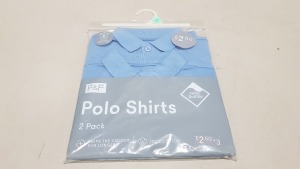 APPROX 80 X BRAND NEW F&F 2 PACK OF BLUE POLO SHIRTS IN SIZES 3-4 YEARS