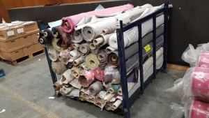 70+ PART ROLLS OF ASSORTED FABRIC IE. MULTI COLOURED CHECK, BROWNS, STRIPED, FLUFFY, PINKS, GREYS, BLACKS ETC.