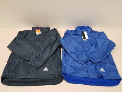 17 X WINTERBOTTOM WATERPROOF JACKETS IN NAVY AND ROYAL IN SIZE 34 IN 2 BOXES