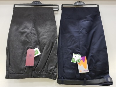 87 X BOYS TROUSERS IN VARIOUS COLOURS (NAVY, GREY, BLACK) AND VARIOUS SIZES IN 3 BOXES