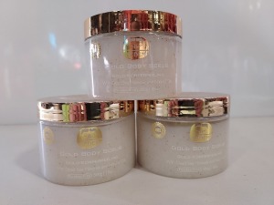 8 X BRAND NEW GOLD BODY SCRUB - WITH DEAD SEA MINERALS AND NATURAL OILS - 500 G TUBS - NO EXPIRY DATE