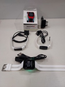 4 X SMART WATCH LOT CONTAINING 1 X BOXED TOMTOM RUNNER CARDIO GPS WATCH + CHARGE CABLE , FITBIT INPIRE HR WATCH NEW STRAP + CHARGER CABLE , FITBIT ALTA HR WATCH NEW STRAP + CHARGER , GARMIN FORRUNNER GPS ACTIVITY WATCH + CHARGE CABLE