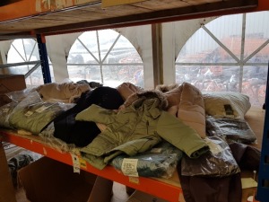 50+ PIECE MIXED MEN, WOMEN AND KIDS CLOTHING CONTAINING DOROTHY PERKINS JEANS AND COATS, BURTON MENSWEAR TROUSERS, FAUX FUR COATS, TOPSHOP BLOUSES, ETC ON FULL SHELF