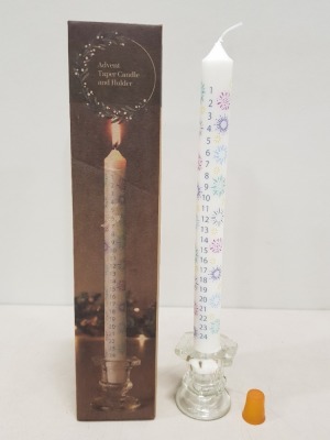 72 X BRAND NEW LAKELAND ADVENT TAPER CANDLE WITH GLASS HOLDER - IN 3 BOXES