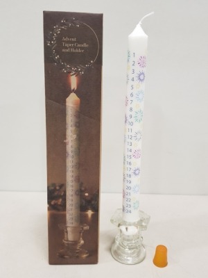 72 X BRAND NEW LAKELAND ADVENT TAPER CANDLE WITH GLASS HOLDER - IN 3 BOXES