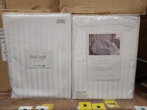 16 X BRAND NEW SIMPLY COTTON THE REAL HOTEL COLLECTION LUXURY WOVEN STRIPE WHITE 100% COTTON DOUBLE DUVET SETS (DUVET COVER 200 X 200CM & 2 PILLOW CASES 50 X 75 CM) - IN 2 CARTONS