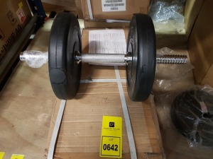 6 SETS OF V-FIT DUMBBELL AND BARBELL SET TO INCLUDE 2 X THREADED BARS ,1 X BARBELL , 6 X COLLARS , 4 X 2.5 KG PLATE , 2 X 5 KG PLATE, 2 X 10 KG PLATE - 5 IN BOX - 1 LOOSE