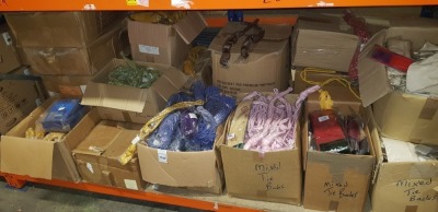 FULL BAY CONTAINING BRAND NEW 100% COTTON BARREL TIE BACKS IN VARIOUS COLOURS, CLASSIC COLLECTION TIE BACKS IN VARIOUS STYLES AND RUBBER STAMP AND INK PADS ETC