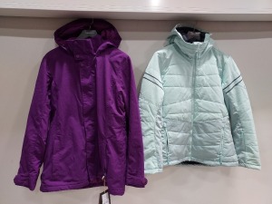 2 X BRAND NEW WINTER JACKETS TO INCLUDE SALOMON MINT GREEN JACKET - SIZE UK LARGE BURTONS JET PURPLE JACKET - SIZE UK 14 (L) £189.99
