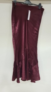 30 X BRAND NEW TOPSHOP SILK STYLE MAXI SKIRTS - ALL IN BURGUNDY - ALL IN SIZE UK 10