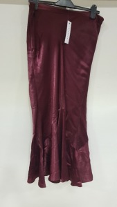 30 X BRAND NEW TOPSHOP SILK STYLE MAXI SKIRTS - ALL IN BURGUNDY - ALL IN SIZE UK 8