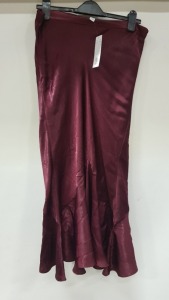 19 X BRAND NEW TOPSHOP SILK STYLE MAXI SKIRTS - ALL IN BURGUNDY - ALL IN VARIOUS SIZES TO INCLUDE 8/10/12/16