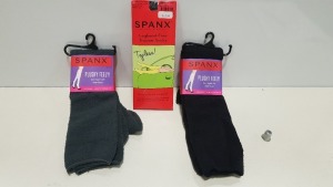 50 X BRAND NEW MIXED SPANX LOT CONTAINING , SPANX PLUSHY FEELY SUPER SOFT KNEE SOCKS IN BLACK AND GREY & SPANX LEGBAND- FREE TROUSER SOCKS IN BLACK ETC