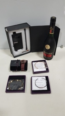 6 X PIECE MIXED LOT CONTAINING - RF DETECTOR - PAUL VALENTINE WATCH - REFLECT BRACELETS - 1X REMY MARTIN FINE CHAMPAGNE